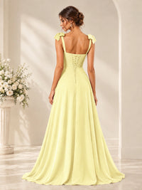 Ruffle Slit Chiffon A Line Scoop Neck Bridesmaid Dresses with Pockets