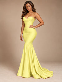 Red Strapless Satin Mermaid Prom Dress with Corset Bodice