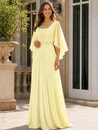 Elegant V-Neck Sequined Chiffon Mother of the Bride Dress with Flutter Sleeves