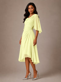 Cowl Neck Ruched Chiffon Mother of the Bride Dresses with Flutter Sleeves
