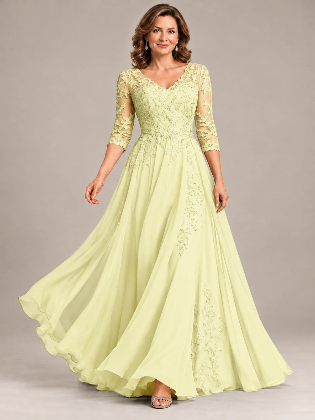 Sequin Lace A-Line Mother of the Bride Dress with 3/4 Sleeves