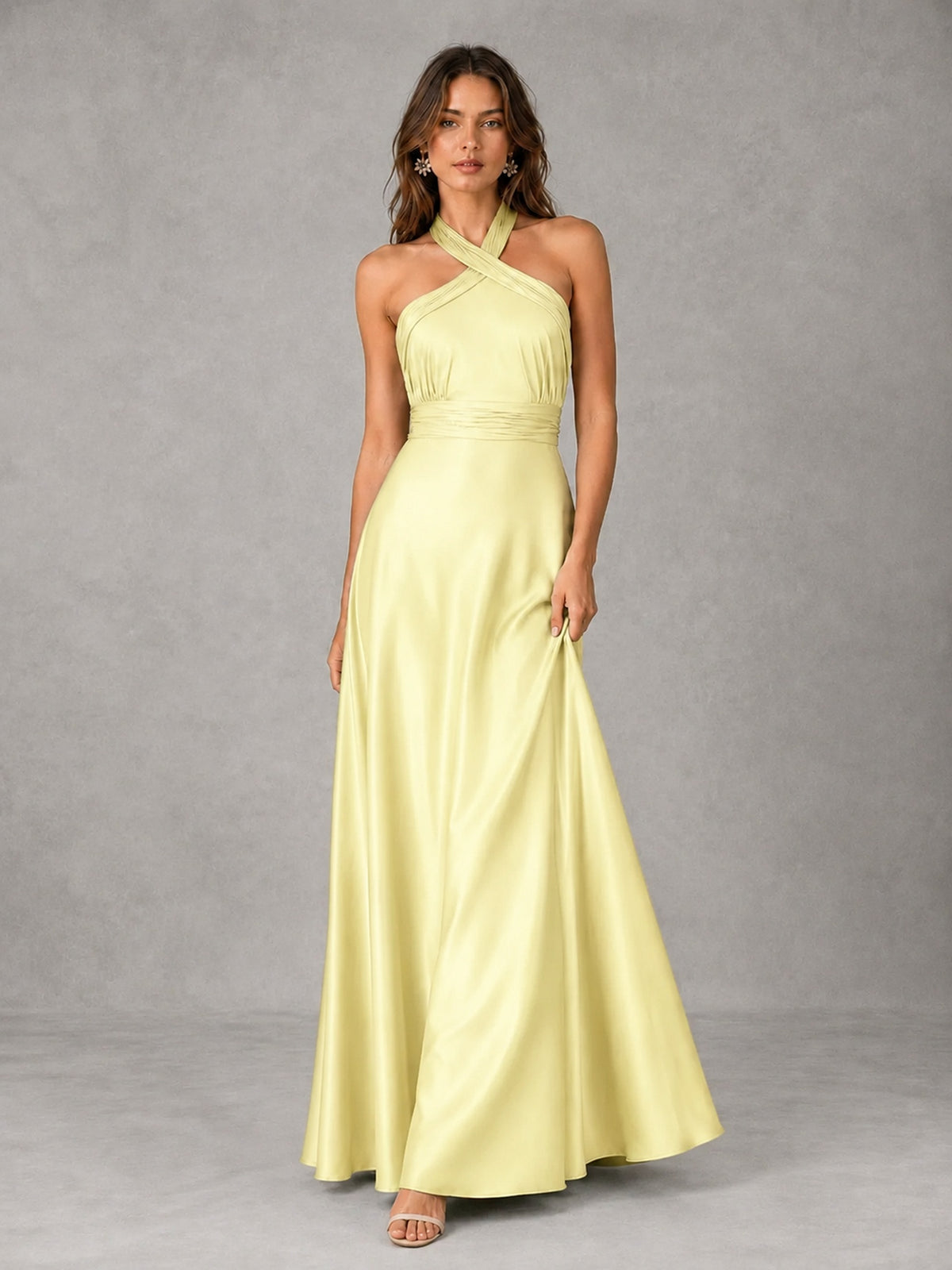 Sage Green Satin A-Line Bridesmaid Dress with Halter Neck