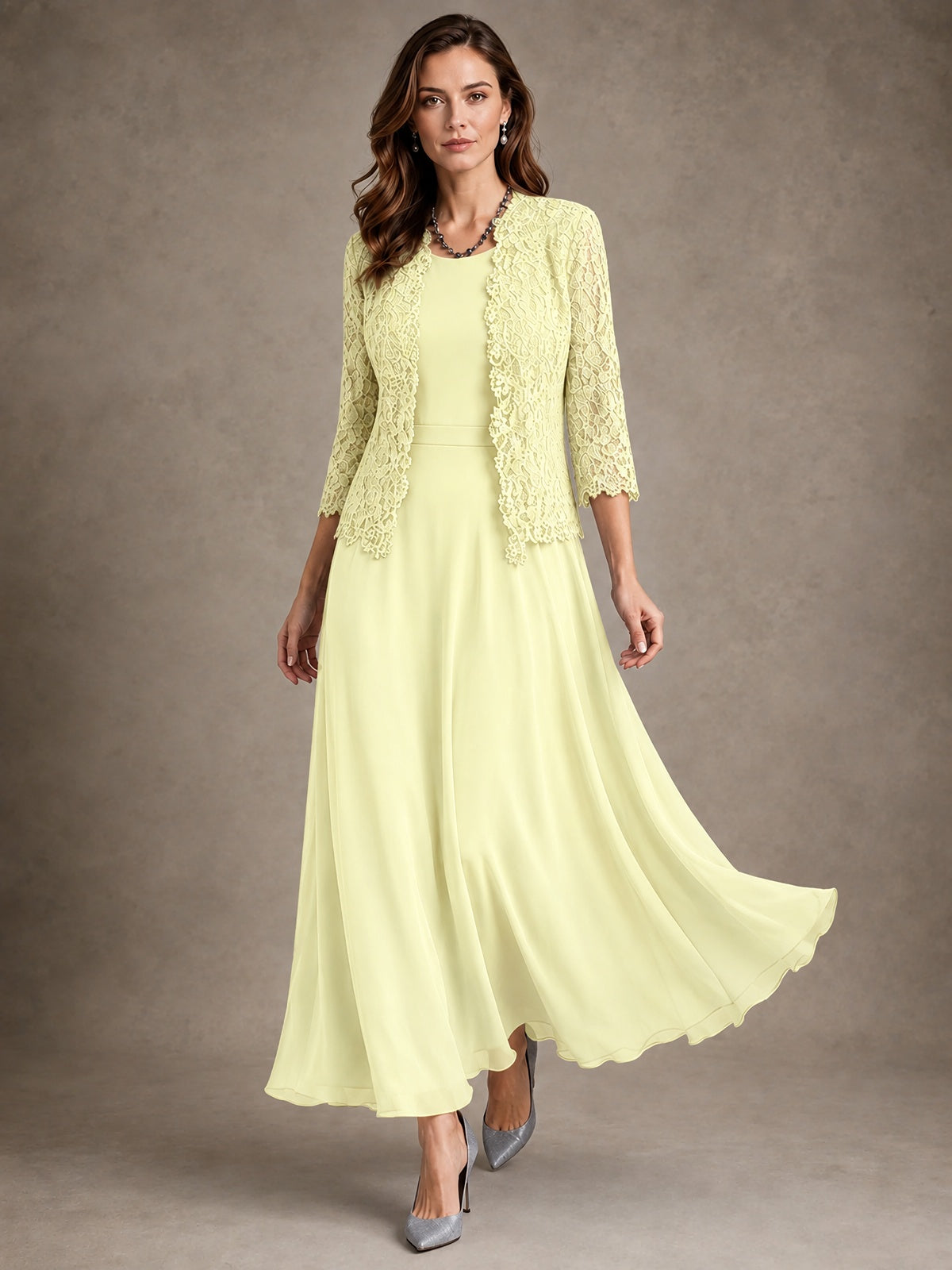2-Piece Chiffon Mother of the Bride Dress with Lace Jacket