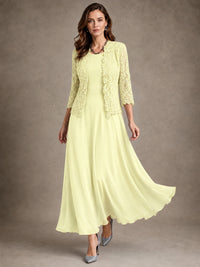2-Piece Chiffon Mother of the Bride Dress with Lace Jacket