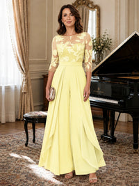 Lace Applique Wide-Leg Chiffon Mother of the Bride Jumpsuit