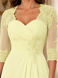 Chiffon Lace Applique Mother of the Bride Dress with 3/4 Sleeves