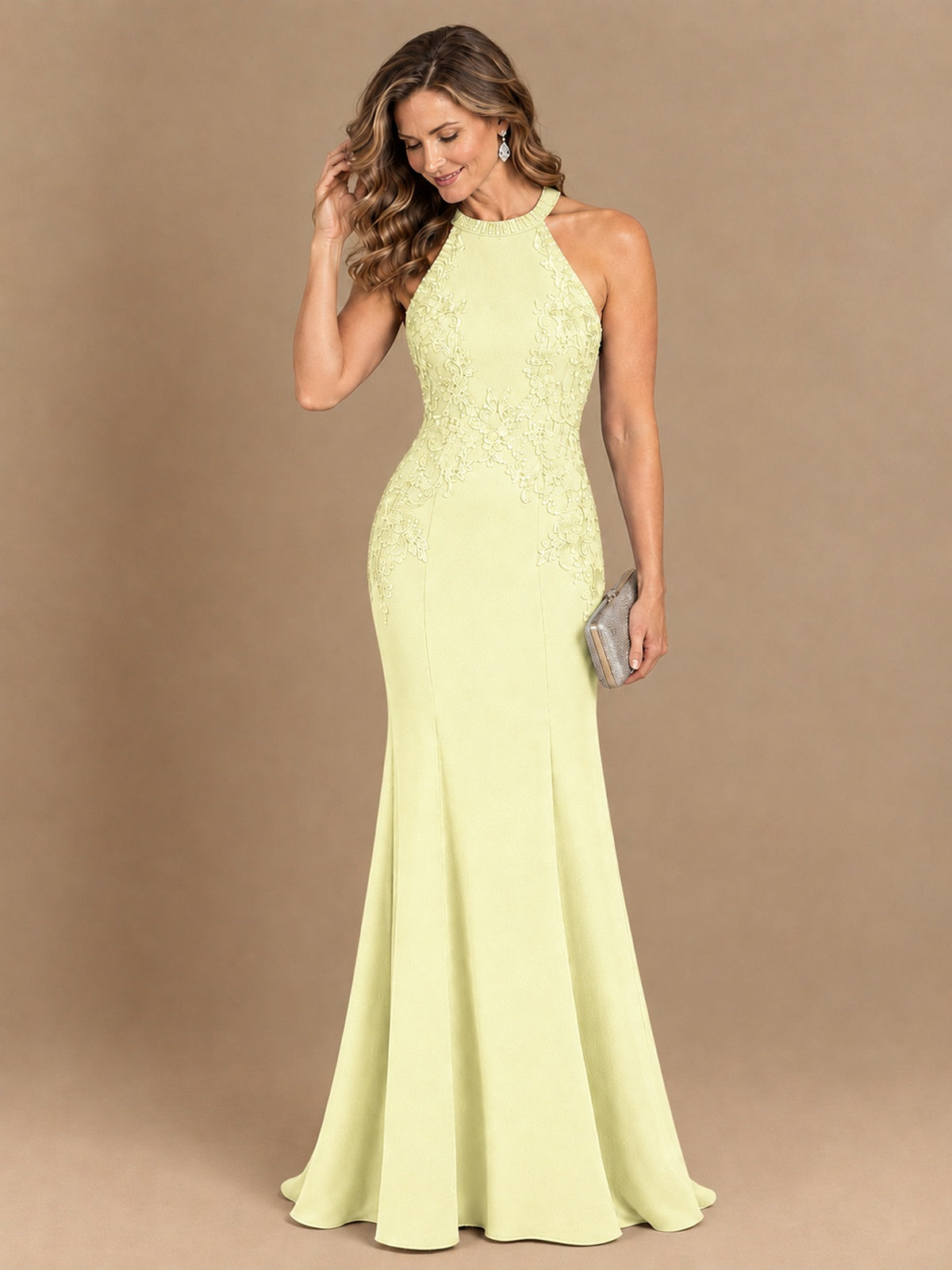 Halter Neckline Lace Appliques Mother of The Bride Dresses