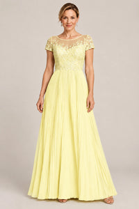 Embroidered Lace Pleated Mother of the Bride Dress