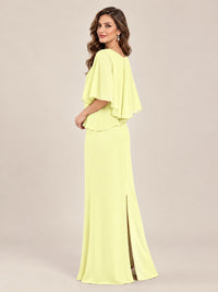 Cape Sleeve Mother of the Bride Dress with Asymmetrical Overlay