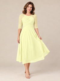 Tea-Length Mother of the Bride Dress with Lace 3/4 Sleeves