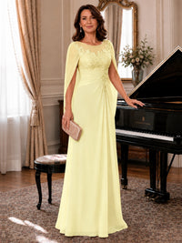 Elegant Applique Chiffon Mother of the Bride Dress with Cape Sleeves