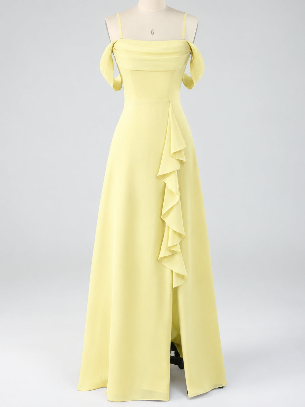 Spaghetti Strap Chiffon Bridesmaid Dress with Ruffles Slit