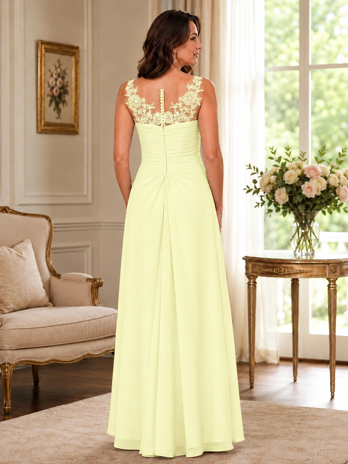 Elegant Chiffon Mother of the Bride Dress with Lace Applique and Cape Sleeves