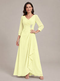 V-Neck Pleated Chiffon Mother of the Bride Dress with Flutter Sleeves