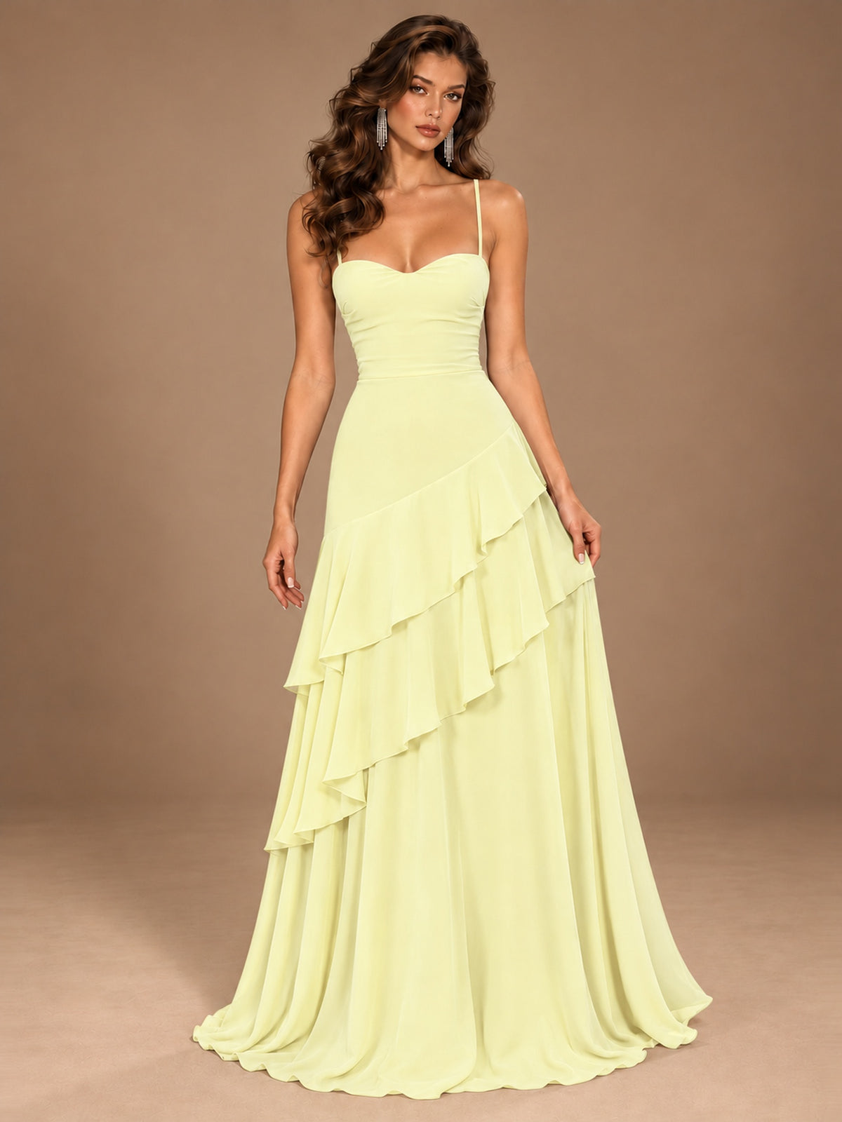 Sweetheart A-Line Ruffle Prom Dress with Spaghetti Straps