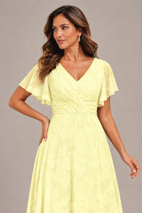Jovellee Floral Chiffon A-Line Mother of the Bride Dress with Flutter Sleeves