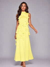 3D Floral Applique High Neck Prom Maxi Dress