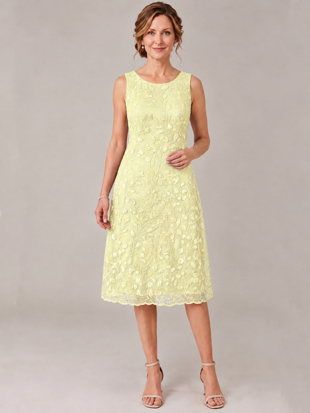 Tea Length Sequin Lace Mother of The Bride Dress with Chiffon Jacket