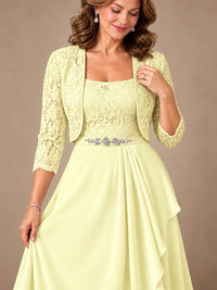 Blush Pink A-Line Mother of the Bride Dress with Lace Jacket and Ruffles