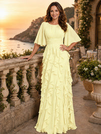 Elegant Chiffon Mother of the Bride Dress with Flutter Sleeves and Ruffle Skirt