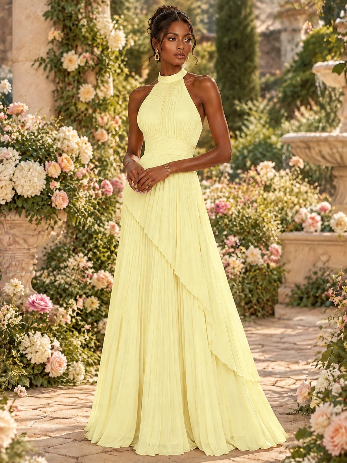 Wrap Pleated Prom Dress Halter A-line Chiffon Formal Wedding Dress