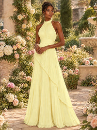 Wrap Pleated Prom Dress Halter A-line Chiffon Formal Wedding Dress