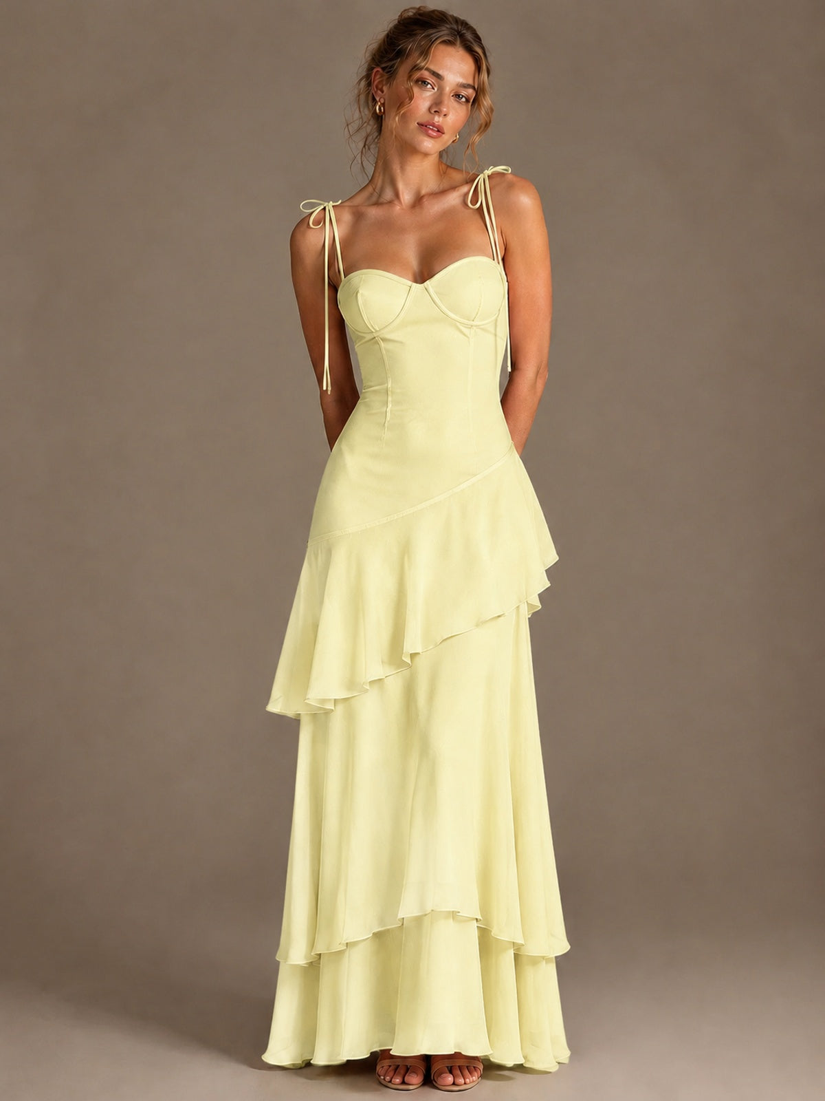 Spaghetti Strap Tiered Ruffles Chiffon Prom Dress