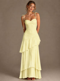 Spaghetti Strap Tiered Ruffles Chiffon Prom Dress