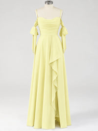 A-Line Ruffles Chiffon Bridesmaid Dress with Slit