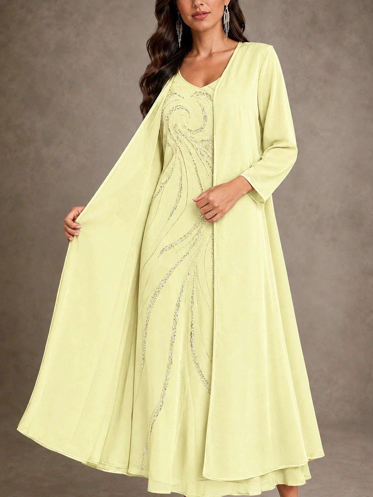 Sequin Chiffon Mother of the Bride Dress with Jacket