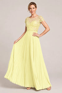 Embroidered Lace Pleated Mother of the Bride Dress