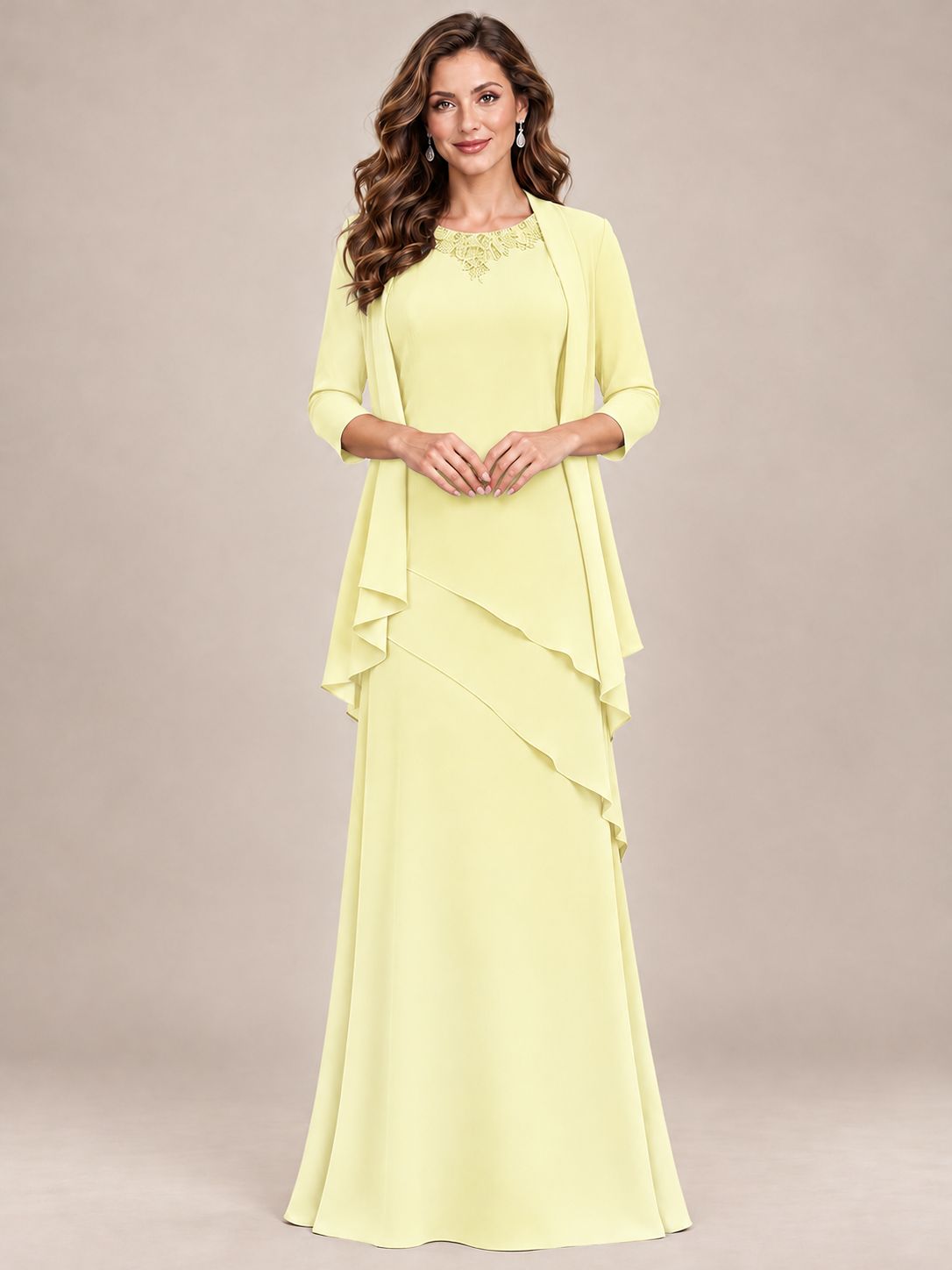 Dusty Blue Two-Piece Chiffon Mother of the Bride Dress with Jacket