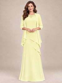 Dusty Blue Two-Piece Chiffon Mother of the Bride Dress with Jacket