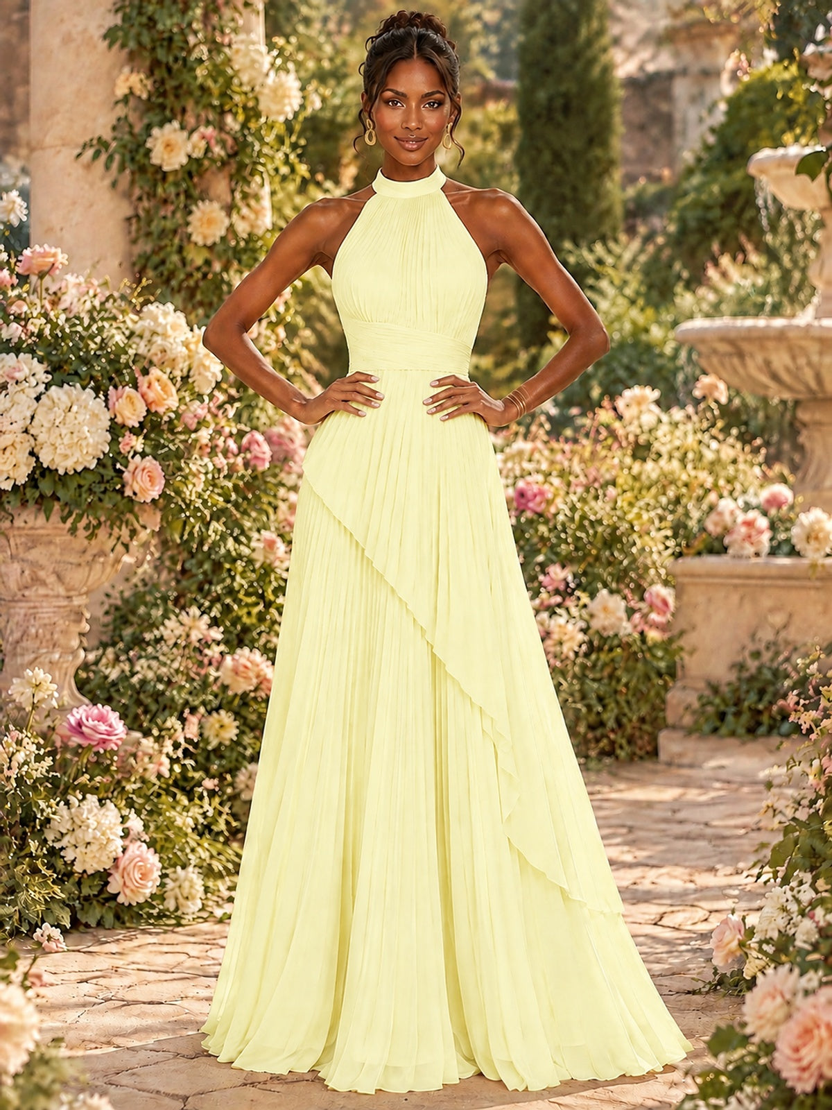 Wrap Pleated Prom Dress Halter A-line Chiffon Formal Wedding Dress