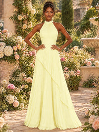 Wrap Pleated Prom Dress Halter A-line Chiffon Formal Wedding Dress