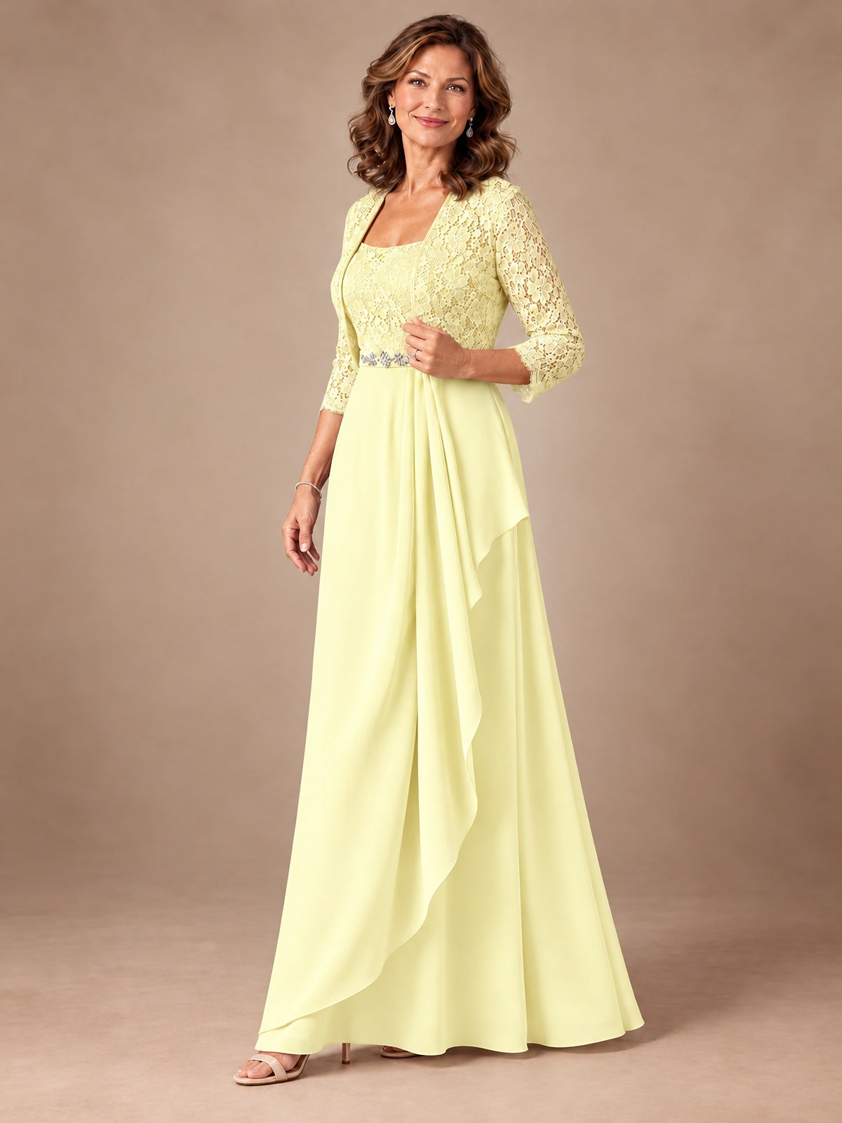 Blush Pink A-Line Mother of the Bride Dress with Lace Jacket and Ruffles