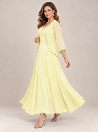 Dusty Blue Floral Lace Chiffon Mother of the Bride Dress with Jacket