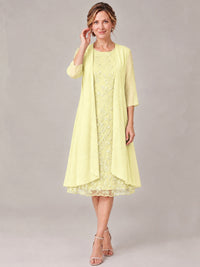 Tea Length Sequin Lace Mother of The Bride Dress with Chiffon Jacket