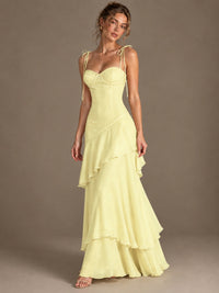 Spaghetti Strap Tiered Ruffles Chiffon Prom Dress