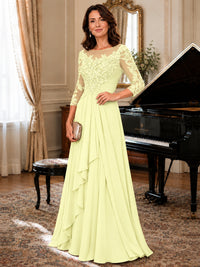 A-Line Chiffon Mother of the Bride Dress with Floral Applique 3/4 Sleeves