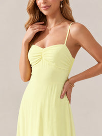 JOVELLEE Yellow Sweetheart Ruched Bust Chiffon Maxi Dress