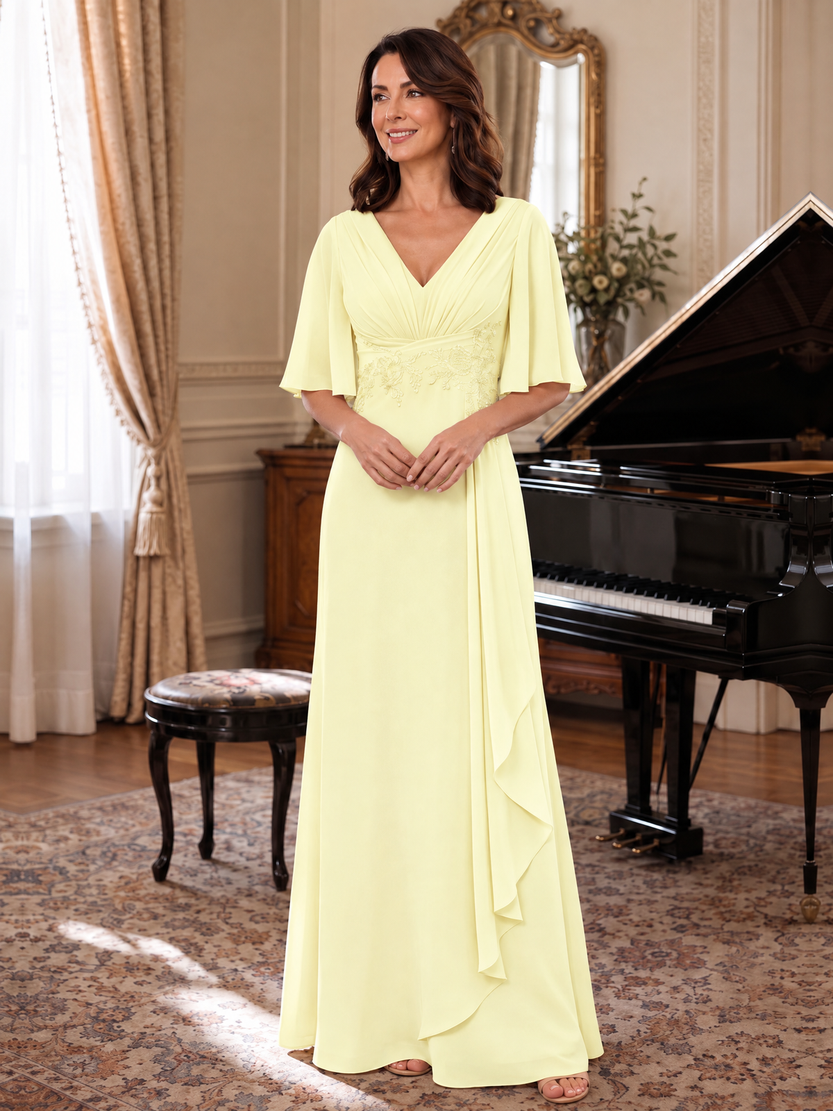 V-Neck Chiffon Lace Mother of the Bride Dresses