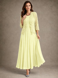 2-Piece Chiffon Mother of the Bride Dress with Lace Jacket