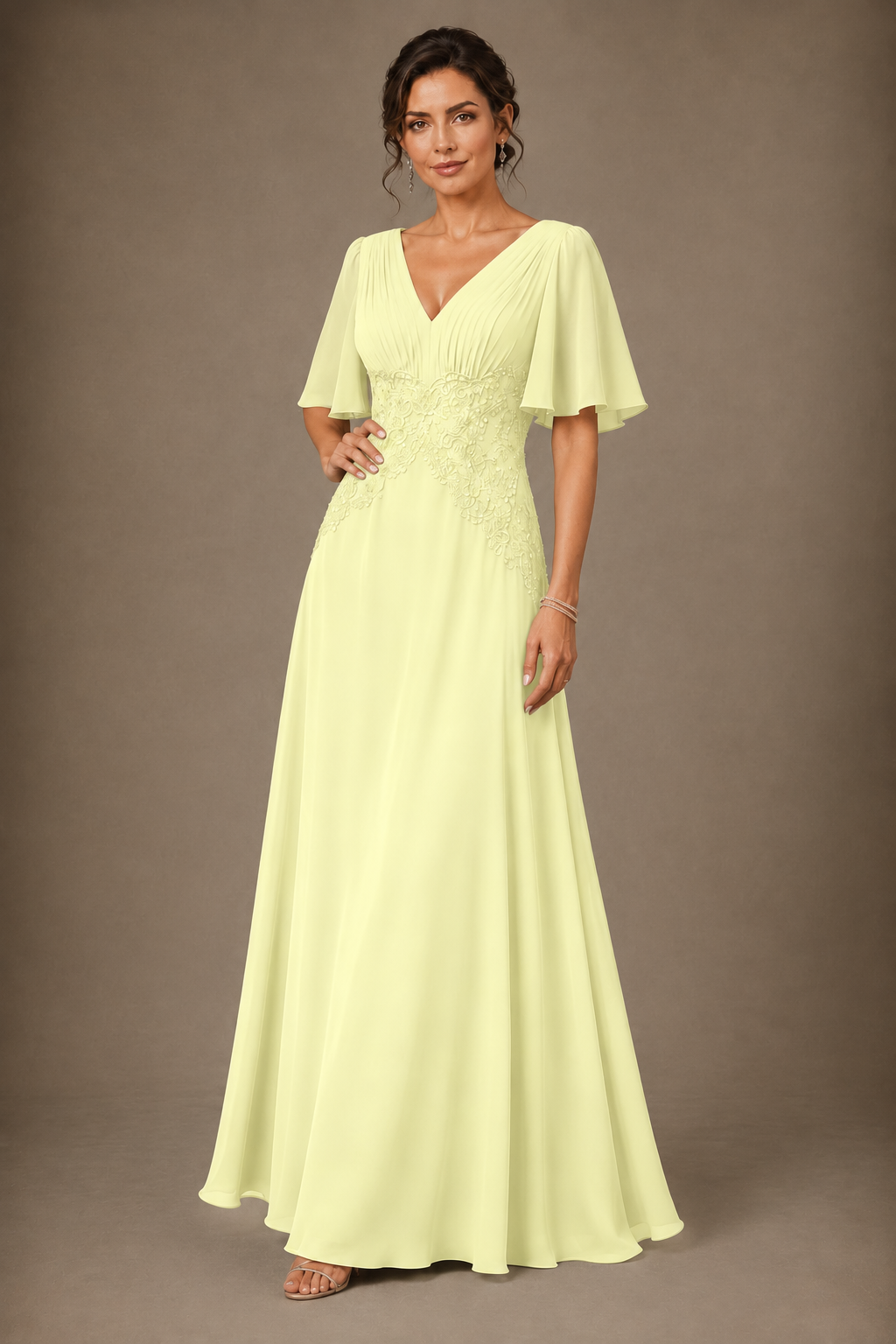 A-Line Chiffon Mother of the Bride Dress with Applique