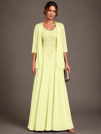 A-line 2 Pieces Chiffon Appliques Mother of The Bride Dresses with Jackets
