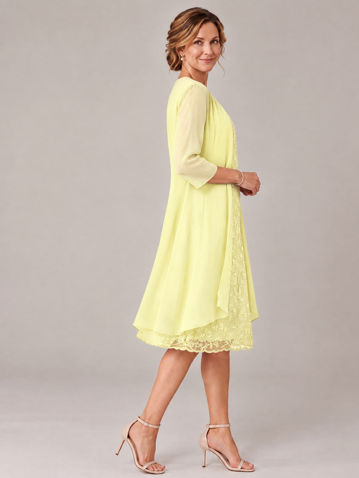 Tea Length Sequin Lace Mother of The Bride Dress with Chiffon Jacket