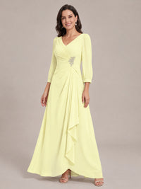 V-Neck Pleated Chiffon Mother of the Bride Dress with Flutter Sleeves