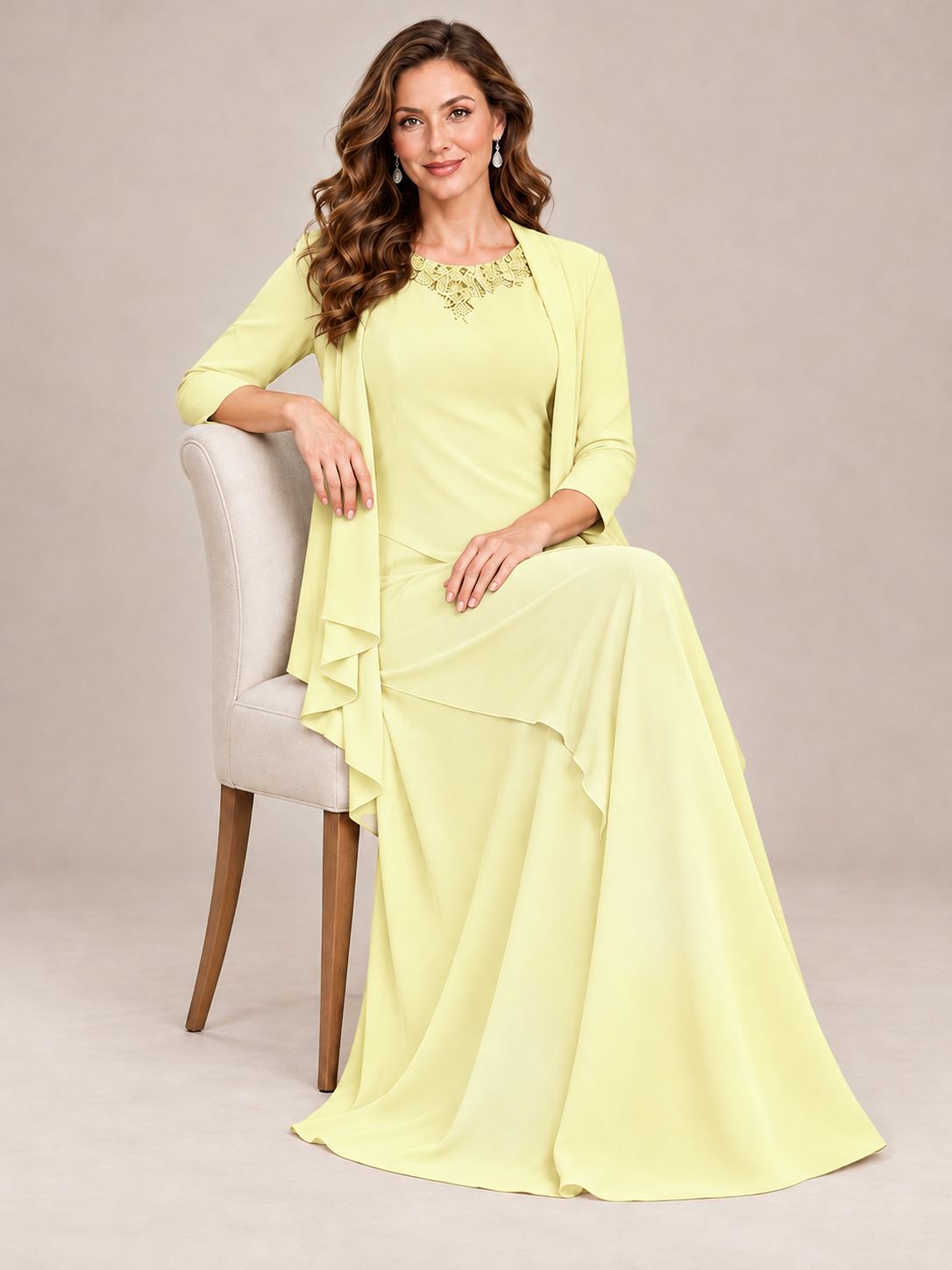 Dusty Blue Two-Piece Chiffon Mother of the Bride Dress with Jacket