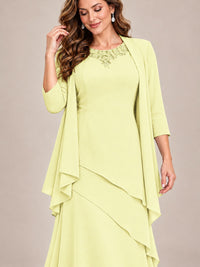 Dusty Blue Two-Piece Chiffon Mother of the Bride Dress with Jacket