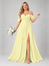 Off Shoulder Chiffon Bridesmaid Dress with Slit